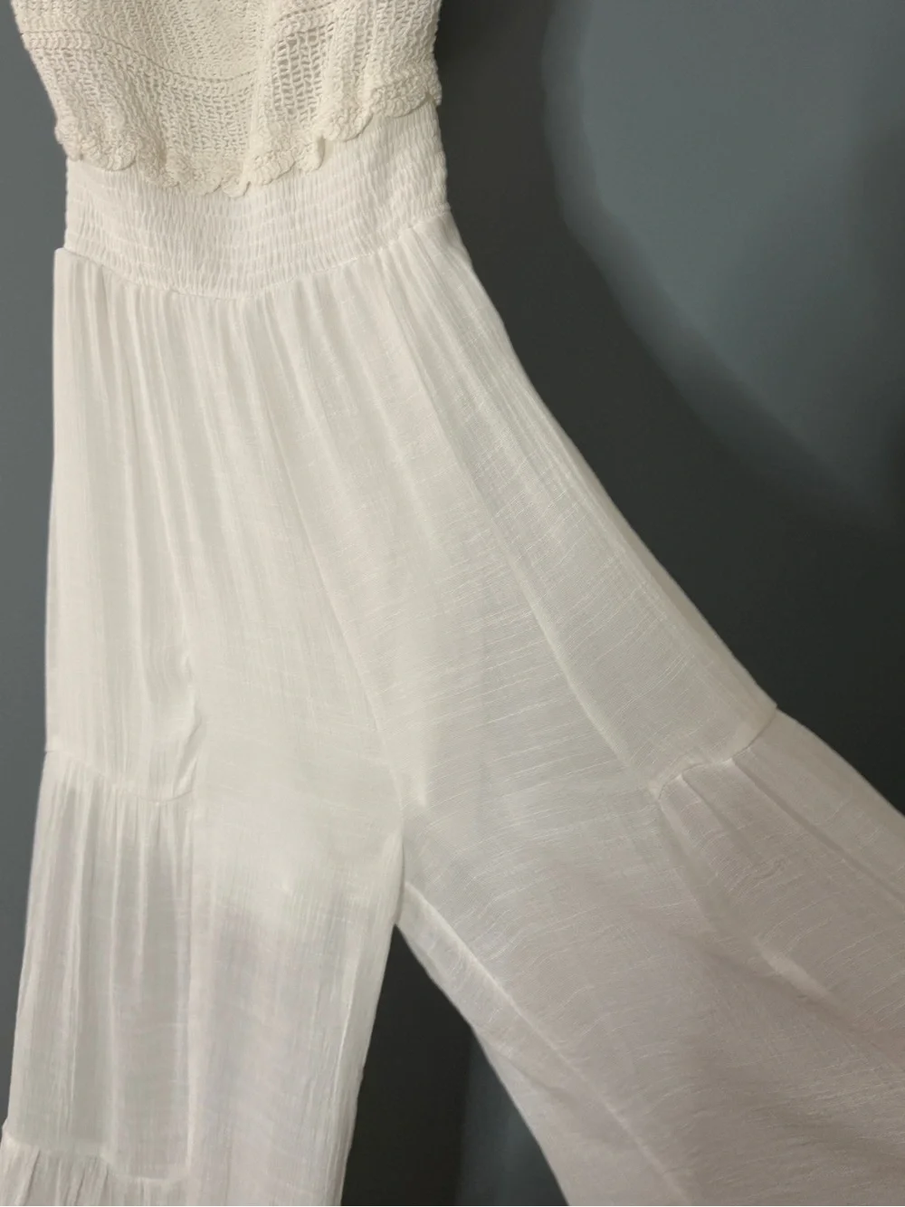 186 • White Crochet Bodice Halter Palazzo Pants Romper - Picture 7 of 11